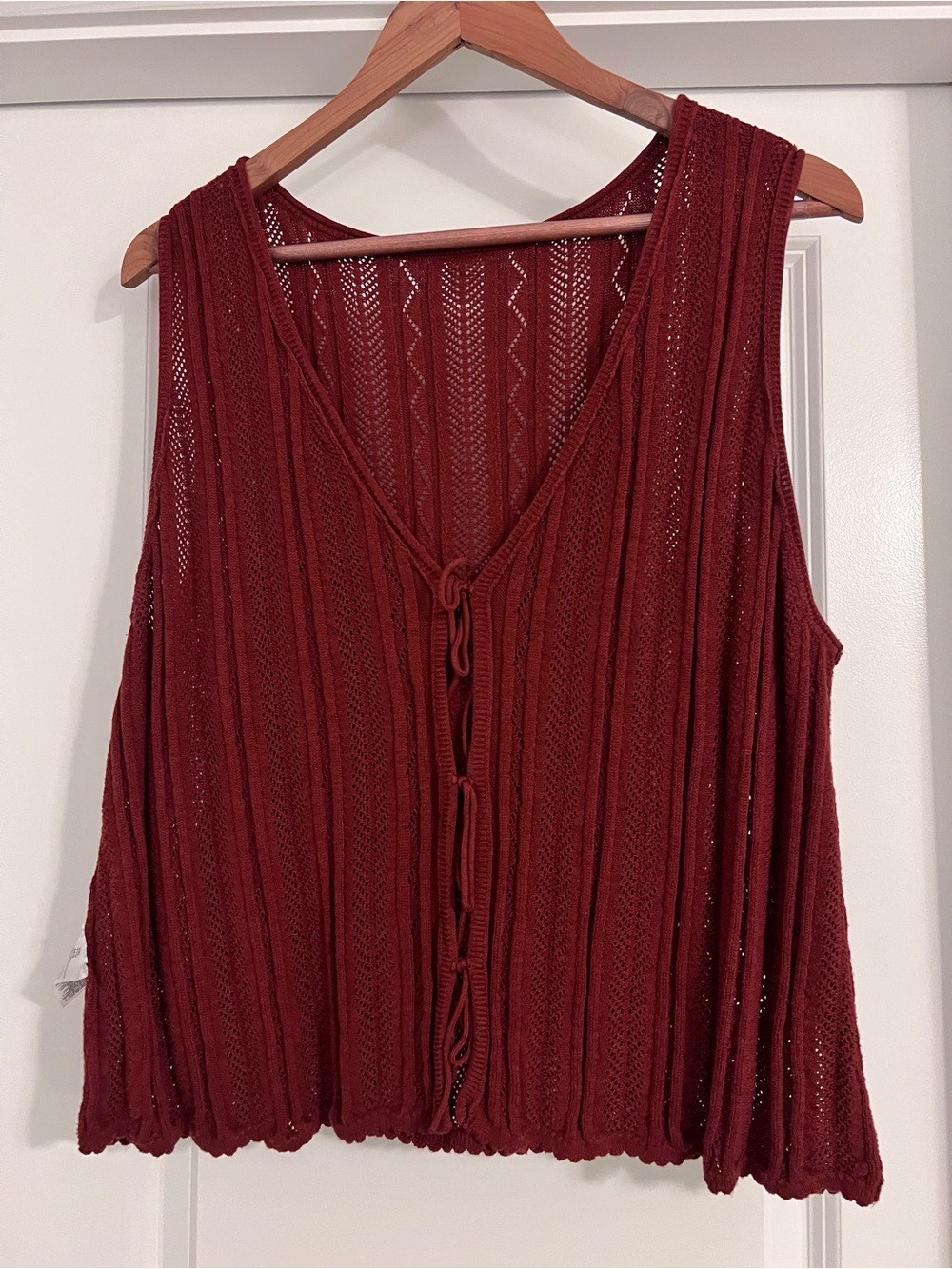 Old Navy Burgundy Open-Knit Tie-Front Tank